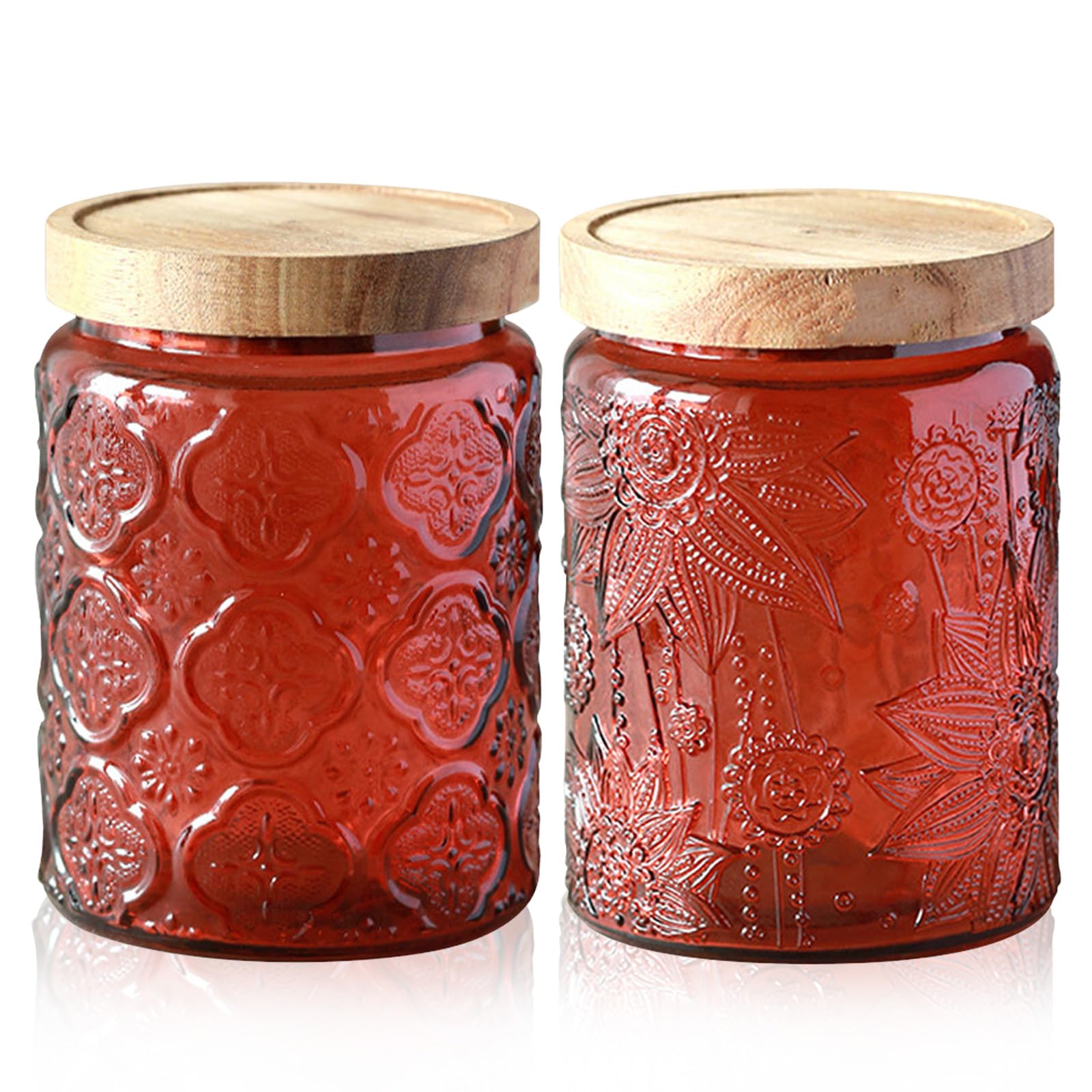 kiss me Vintage Glass Jars with Lid, 700ml/24oz Airtight Colored Mason Jar Biscuit Tin Cookie Tea Coffee Sugar Canisters Candy Jar for Kitchen Counter, Pantry (2 Pack-Red)