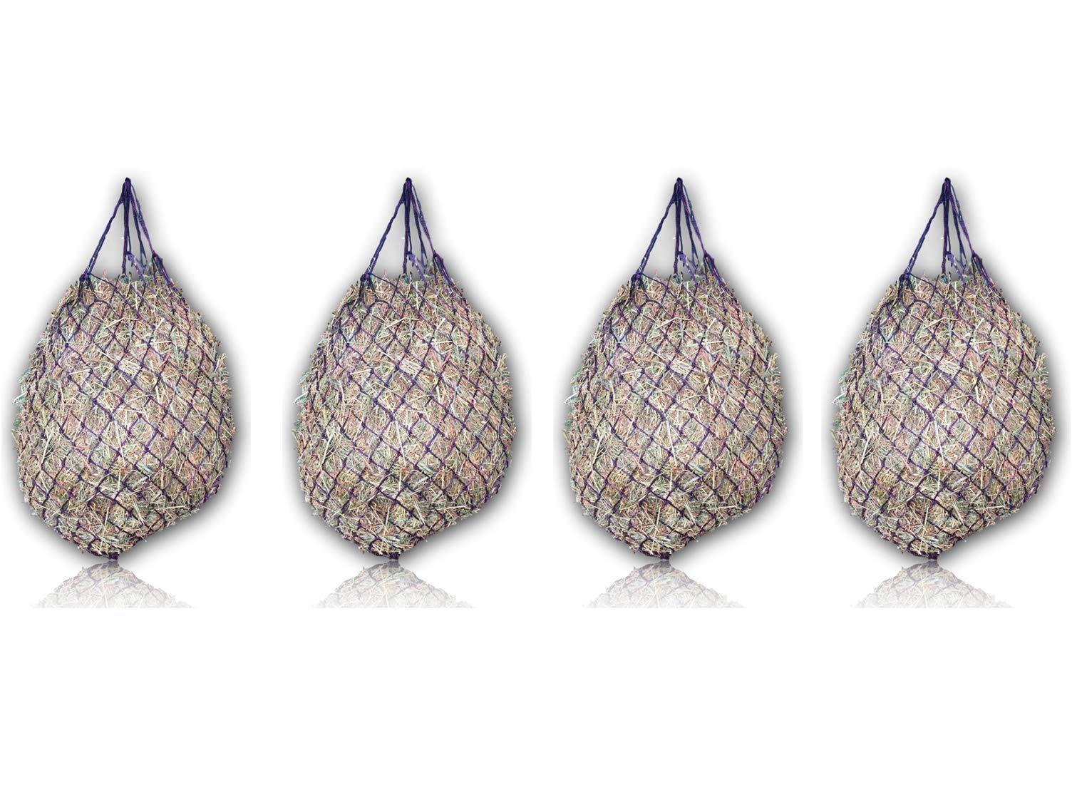 Extra Large Hay Net for Horses - 5 cm x 5 cm Mesh - Species-Appropriate Feeding Improved Digestion Hay Bag for Travelling Feeding Bag for Ponies Young Horses Old Horses Goats (4 x Purple)
