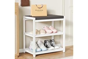 ZHOOGE Small Shoe Bench Shoe Rack Storage Bench Entryway Bench Shoe Shelf with Seat Cushion, Stable Shoe Organizer for Entryway, Living Room, Bench Seat Holds Up to 300 lb, (18"L x 12"W x 17"H, White)