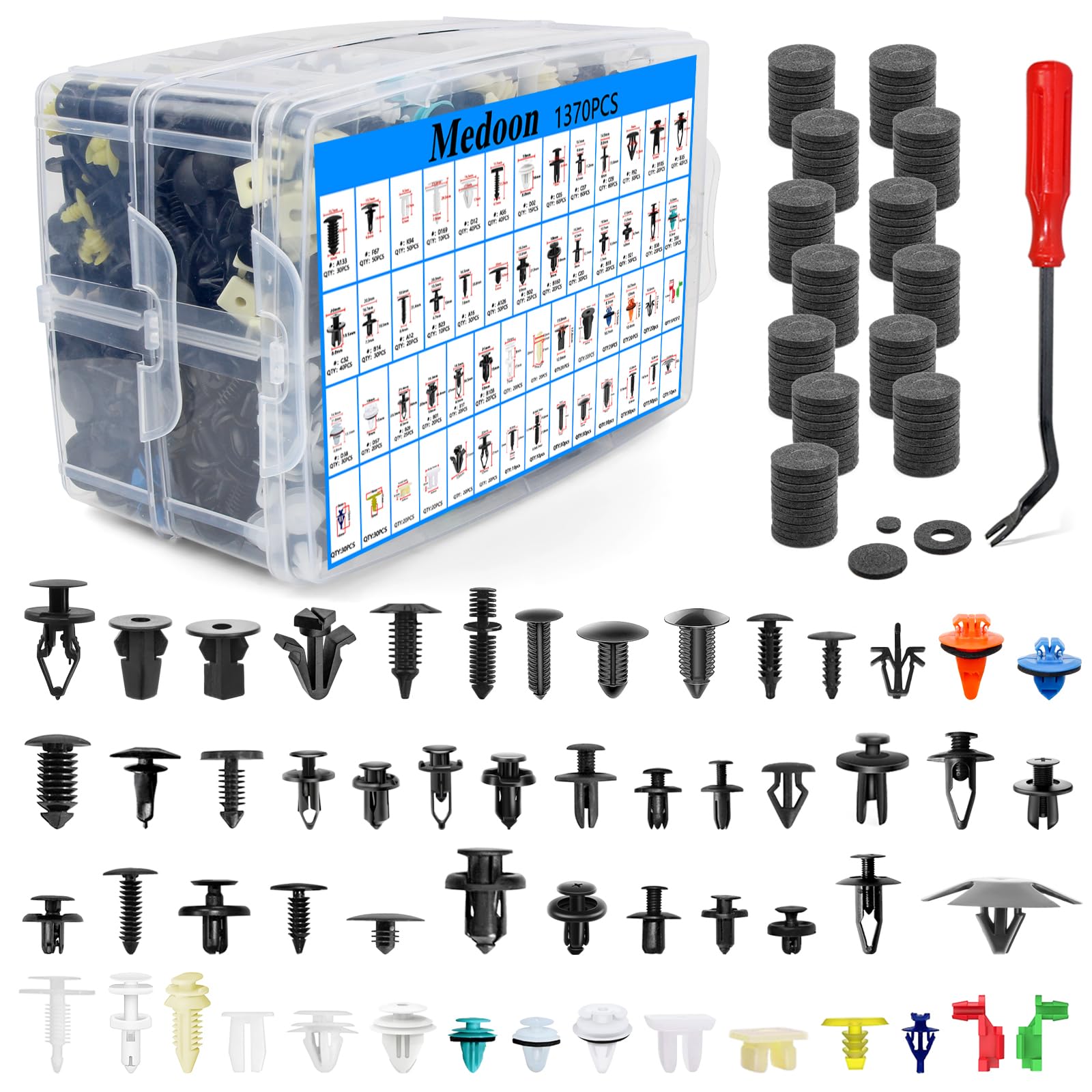 Photo 1 of Medoon Car Retainer Clips 1501 PCS, 55 Sizes Car Panel Trim Clips Kits, Auto Push Fasteners for Ford GM Toyota Honda Chrysler BMW Benz Nissan Subaru Mazda Chevy GMC
