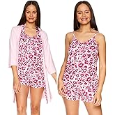 bebe Womens Pajamas 3-Piece Set, Tank Top, Pajama Shorts, and Short Robe Sleepwear Travel Set, Pajama Set Gifts for Women