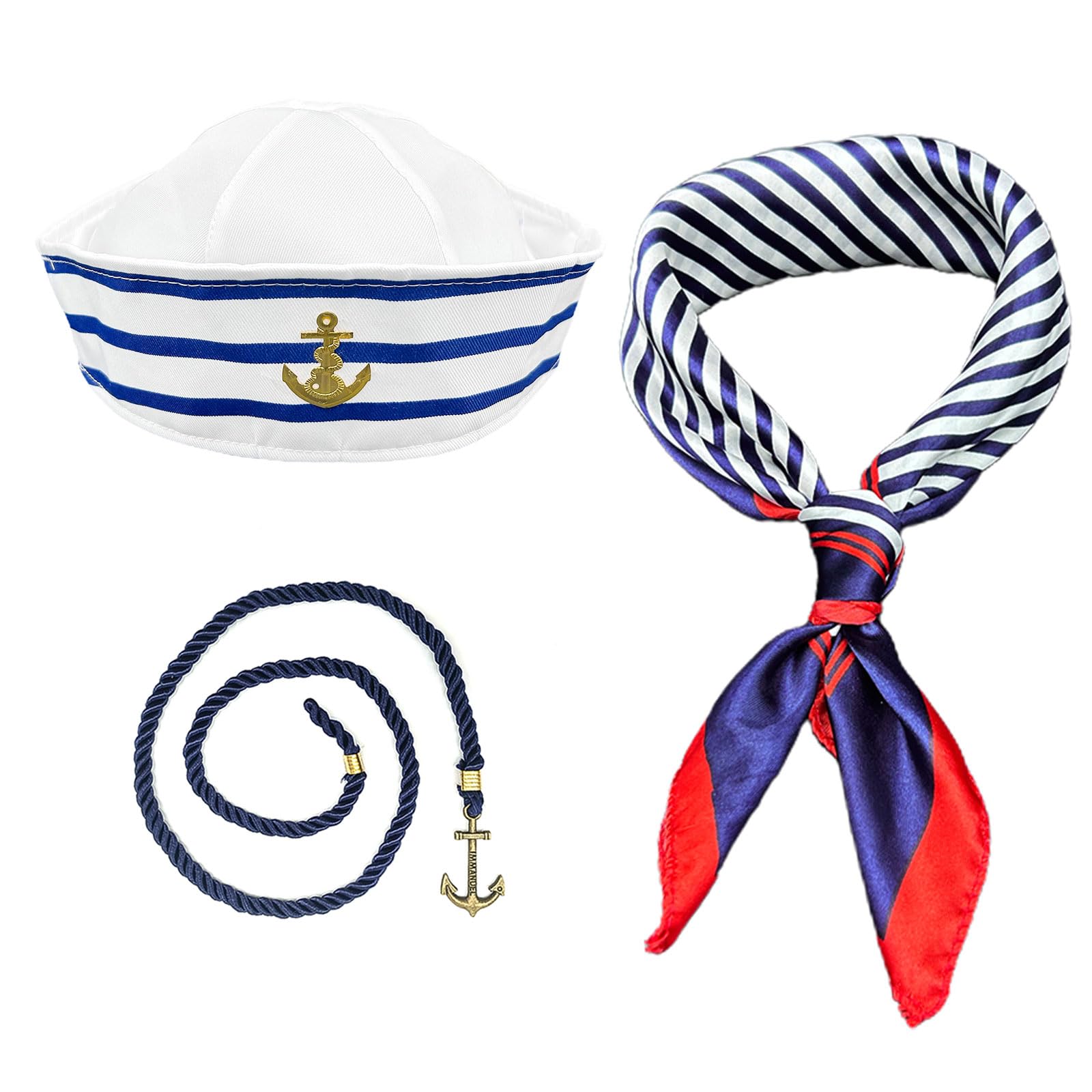 SKHAOVS Nautical Sailor's Set for Adults,Yacht Captain Hat Sailor Hat Square Towel Anchor Bracelet,Nautical Costume for Nautical Bachelorette Party Theme Party (3 Pieces)