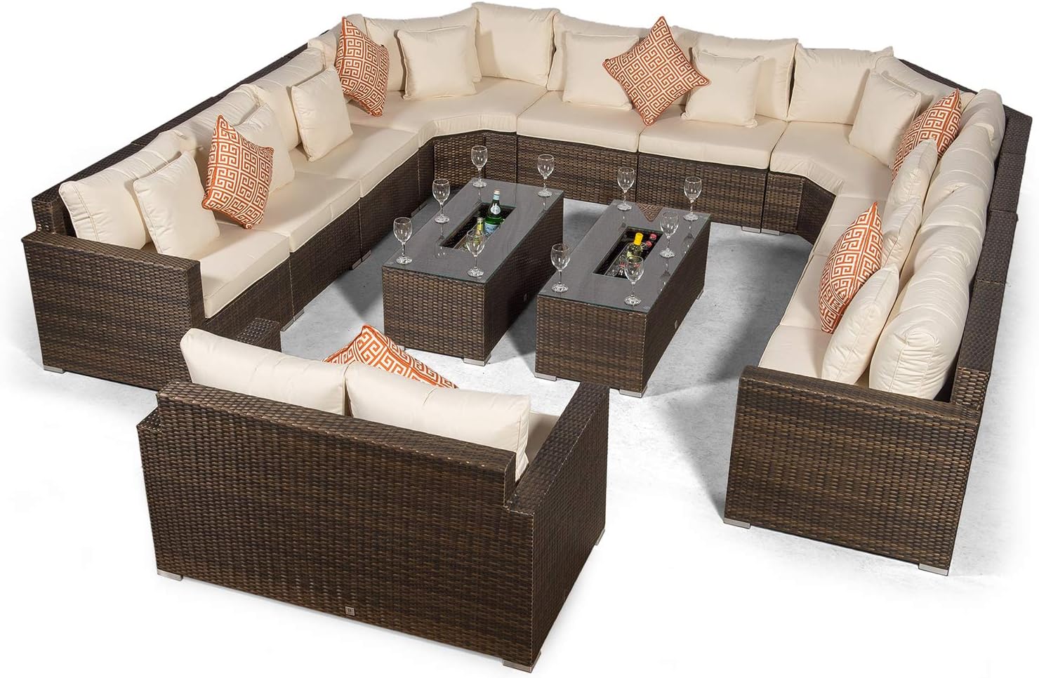 Giardino Santorini Large 12 Seater Brown Rattan Sofa Set with Loveseat