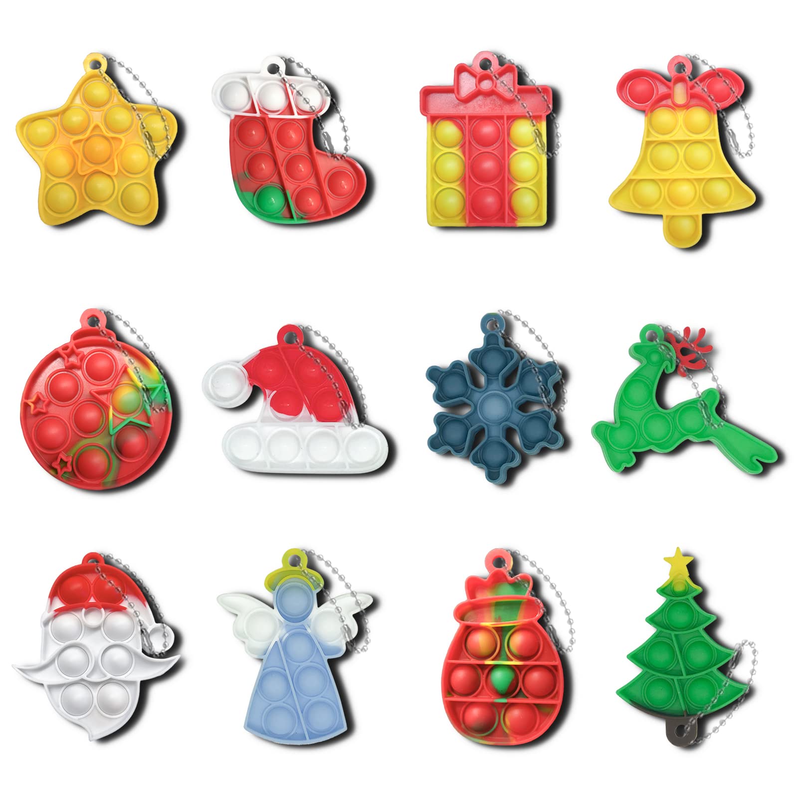 Photo 1 of 12Pcs Christmas Mini Pop Keychain Fidget Toys, Easter Day Gifts for Kids Mini Pop Bubble Christmas Fidget Toy,Party Favors Silicone Fidget Keychain Relieve Anxiety Stress Fidget Toy
