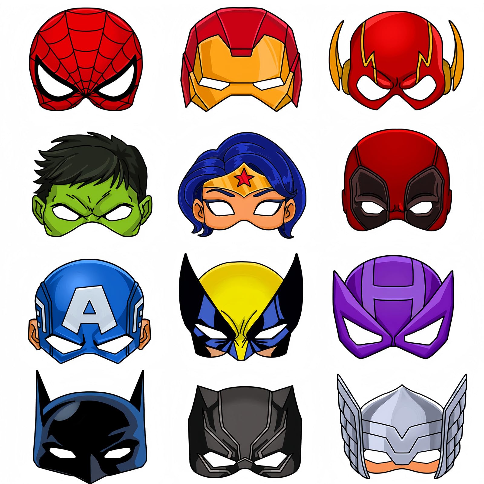 Kids Superhero Masks for Party Bag Fillers - 12pcs Super Hero Dress Up Cosplay Costumes, Spider Man Masks for Boys Girls - Masquerade Birthday Party Supplies