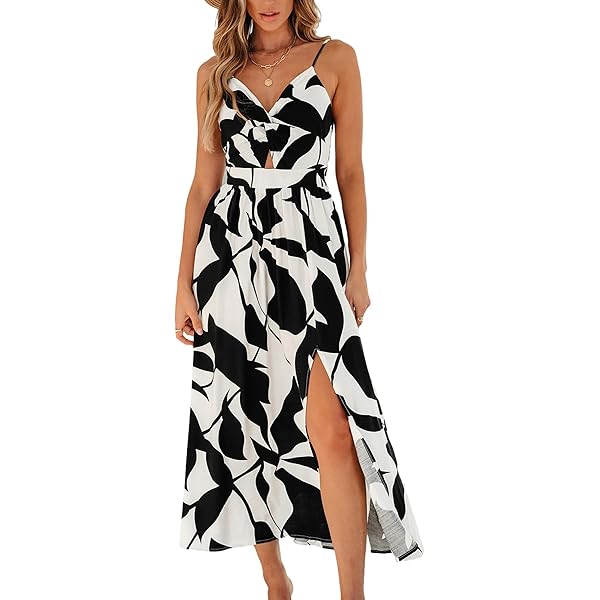 Women's Floral Boho Maxi Dress - Spring Summer Spaghetti Strap Dress With Pockets