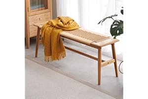 Vadisun 100% Solid Oak Farmhouse Entryway Bench, Wooden Bench Indoor with Hand Woven Rope Surface Design, Wood Bench for End of Bed with Solid Structure(Natural, 43.31" Wx11.81 Dx15.98 H)