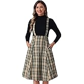 Allegra K Overall Plaid Dress for Women's Christmas Tartan Pinafore Suspender Skirt