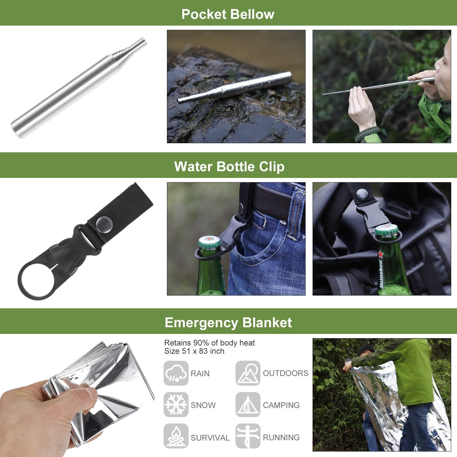 Huiming Survival Kit, 17 in 1 Professional Survival Gear Tool Emergency Tactical First Aid Equipment Supplies Kits for Men Women Families Hiking Camping Adventures: Sports & Outdoors