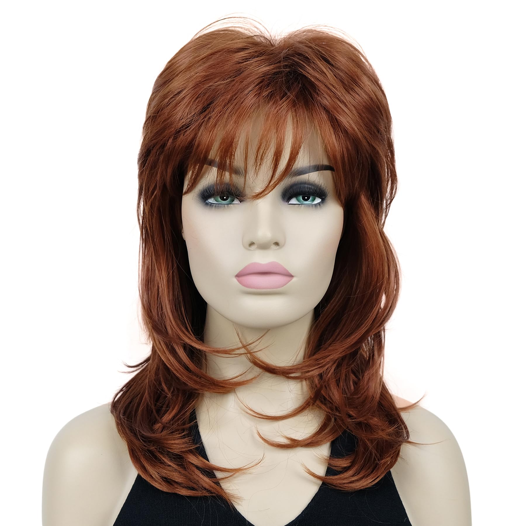 Photo 1 of Lydell Long Soft Shaggy Layered Classic Cap Full Synthetic Wigs (130 Copper Red)