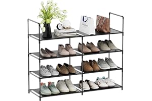 FIDUCIAL HOME 4 Tiers Shoe Rack Organizer 16-20 Pairs Stackable Shoe Storage Shelf Durable for Closet Entryway, Black