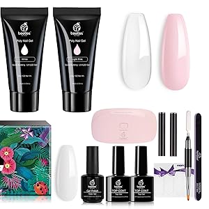 Beetles Poly Extension Gel Kit with Led Lamp, 30g Clear Pink Poly Nail Gel White Colors Gel Polish, French Nail Kit Builder Gel for Quick Nail Extension Starter Kit Professional French Manicure Kit