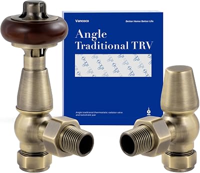 VANCOCO Traditional Brass Angled Radiator Valve & Lockshield 1/2"×15mm TRV Pair