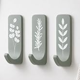 Novabright 3 Pack Sage Green Leaf Wall Hooks Boho Decorative Wooden Adhesive Hooks for Hanging Coats Keys Towels No Drill Bot