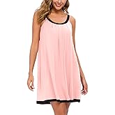 AVIIER Womens Nightgown Soft Cotton Sleeveless Sleep Shirts Wide Strap Nightshirts Full Slip Sleepwear