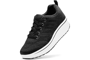 WUIWUIYU Womens Wedge Sneakers Outdoor Casual Platform Mesh Lace-Up Sport Athletic Rocker Shoes Trainers