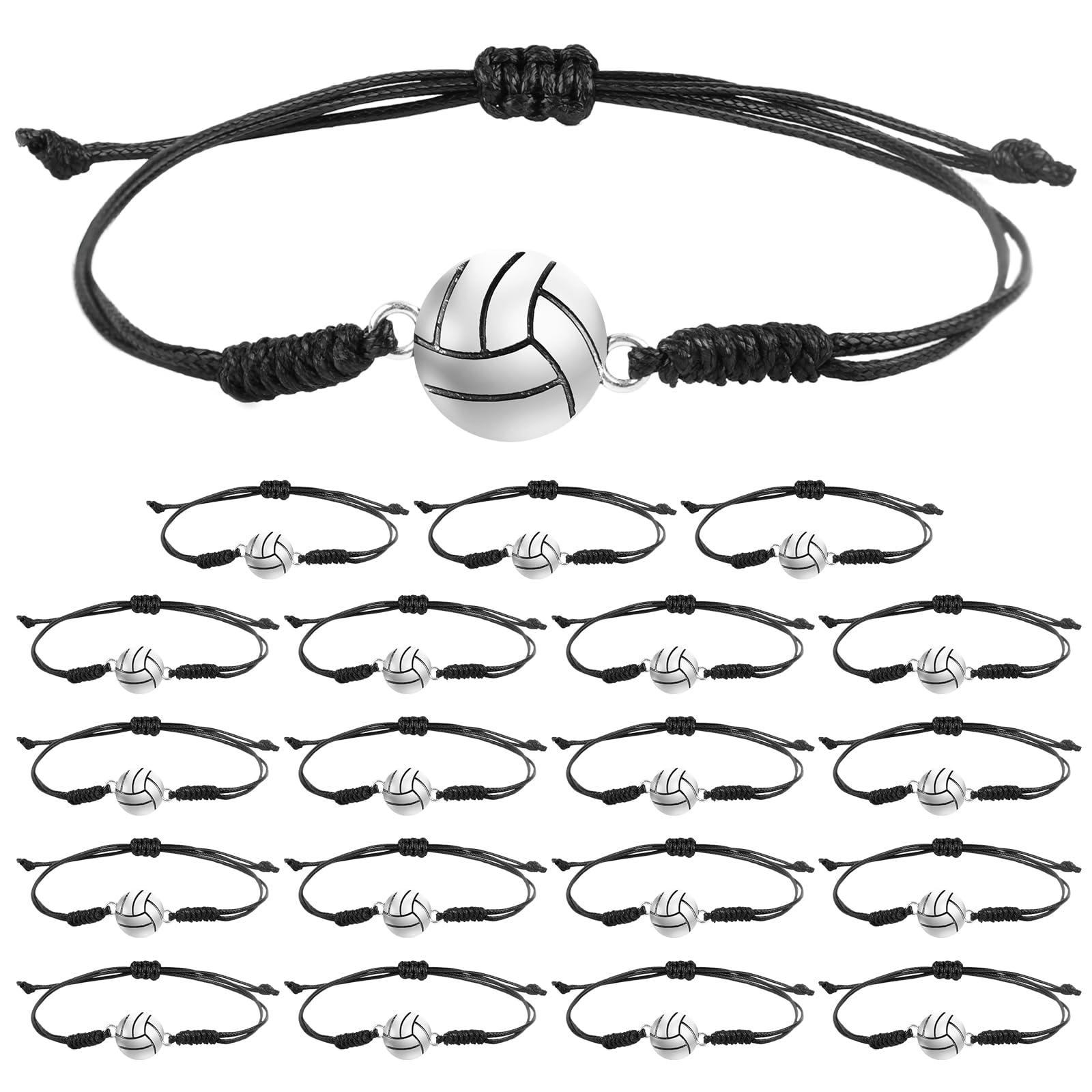 NQEUEPN 20pcs Volleyball Bracelet, Charm Volleyball Stuff Jewelry Knot Adjustable Volleyball Rope Bracelet Braided Sport Bracelets Accessories for Women Men Teens Players Party Favour Souvenir