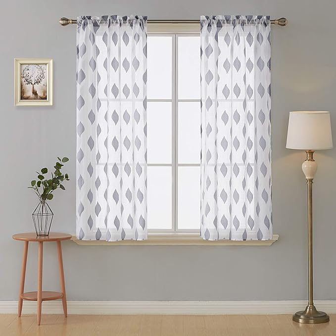 Amazon.com: Deconovo Gray Sheer Curtain Panels Rod Pocket Leaf Pattern