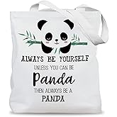 LADOCK Inspirational Panda Tote Bag, Panda Lovers Gifts Canvas Tote Bags for Women, Animal Lover Gifts, Always Be Yourself Motivational Reusable Grocery Shopping Bags