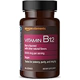 Amazon Elements Vitamin B12 Methylcobalamin 5000 mcg - Normal Energy Production and Metabolism, Immune System Support - 2 Mon
