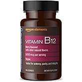 Amazon Elements Vitamin B12 Methylcobalamin 5000 mcg - Normal Energy Production and Metabolism, Immune System Support - 2 Month Supply, Berry Flavored Lozenges, 65 Count (Pack of 1)
