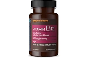 Amazon Elements Vitamin B12 Methylcobalamin 5000 mcg - Normal Energy Production and Metabolism, Immune System Support - 2 Month Supply, Berry Flavored Lozenges, 65 Count (Pack of 1)