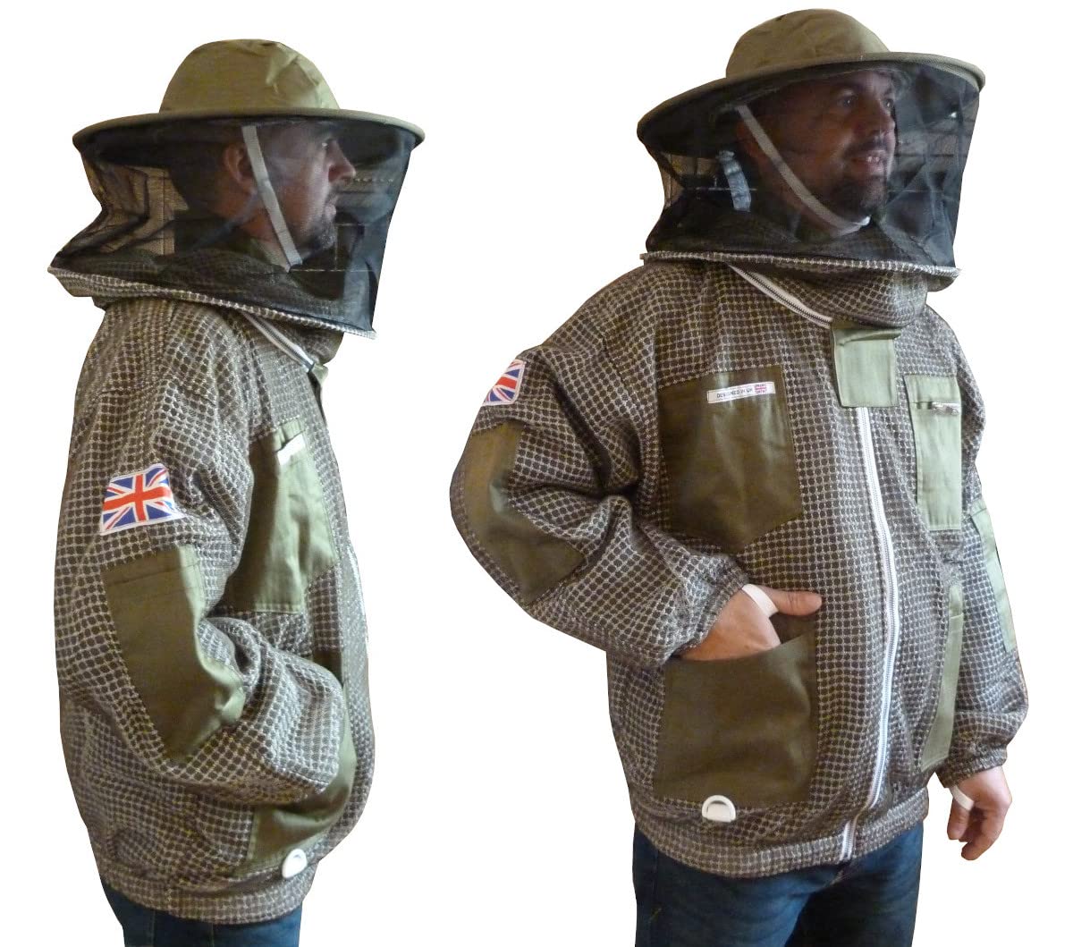 AGS Round hat veil bee Jacket 3 Layer Ultra Ventilated Green Beekeeping Jacket (2XL)