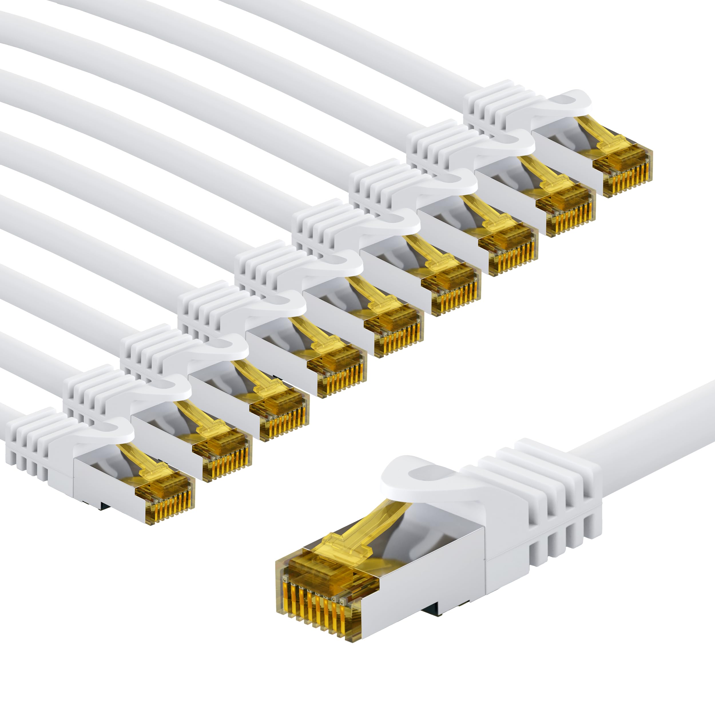 goobay 66086 CAT7 Network Cable Set of 10/Patch Cable Shielded S/FTP/CU Ethernet Cable, PiMF, LSZH/Cat 7 Cable with 10 Gbits/White / 10 x 3 m
