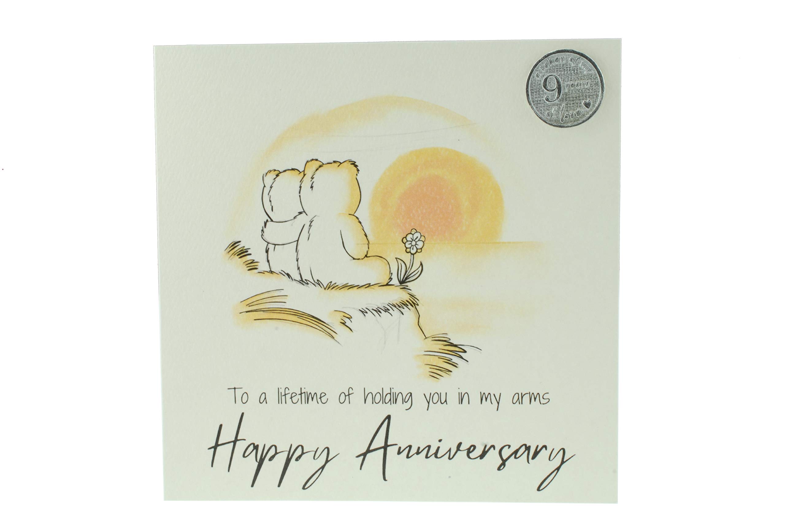 Cute 9 Year Anniversary Card, Sunset Bears – Free Metal 9th Anniversary Love Token Gift (gc-annisunset09)
