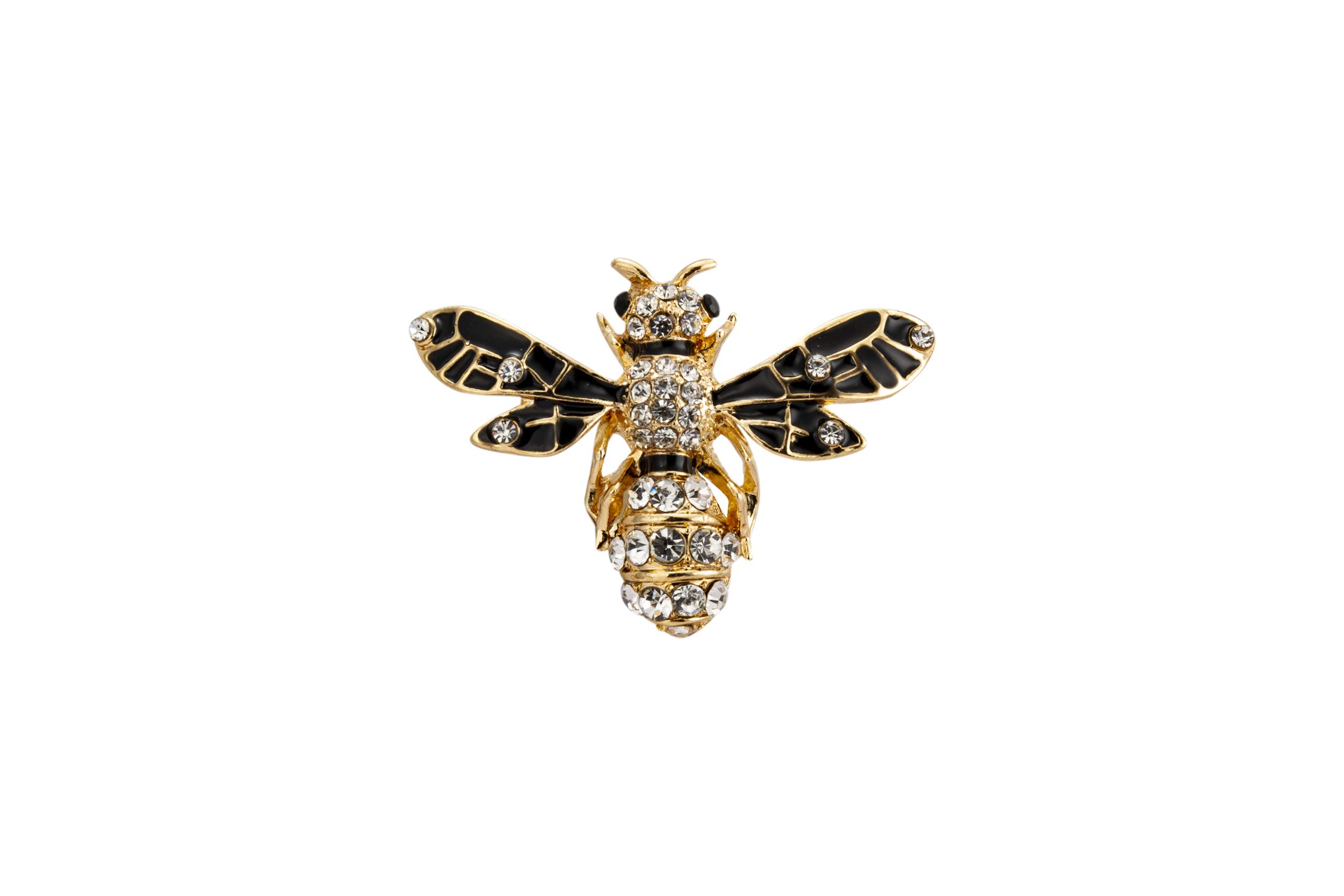 Brooch Lapel Pin for Men Black and Gold Bee with Stone Detailing Badge Coat Suit Wedding Gift Party Shirt Collar Accessories