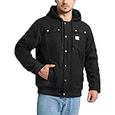 HISEA Men's Sherpa Work Jacket, Winter Water Resistant Hooded Duck Canvas Coat, Relaxed Fit Fleece Insulated Utility Jackets