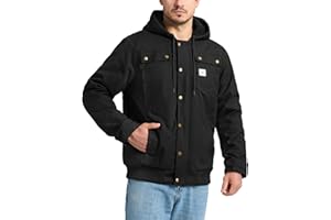 HISEA Men's Sherpa Work Jacket, Winter Water Resistant Hooded Duck Canvas Coat, Relaxed Fit Fleece Insulated Utility Jackets