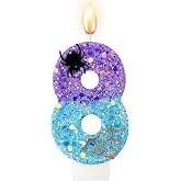 Tonmin Spider Gradient Glitter Number Candle, Purple Blue Cake Decor for Gothic Night Gathering (8)