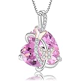 Oskani 925 Sterling Silver Butterfly Heart Necklaces for Women, 5A Cubic Zirconia Birthstone Pendant Jewelry Gifts, Anniversary Birthday Christmas Gifts for her