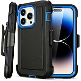 Yowtrey for iPhone 14 Pro Max Case with Clip Belt Holster, Heavy Duty Military Grade Drop Protective Case for iPhone 14 Pro Max Cases 6.7 inch (Black+Blue)
