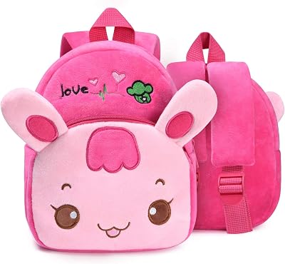 URAQT Toddler Backpack Pink Rabbit Plush Kids Mini School Bag 1-2 Years