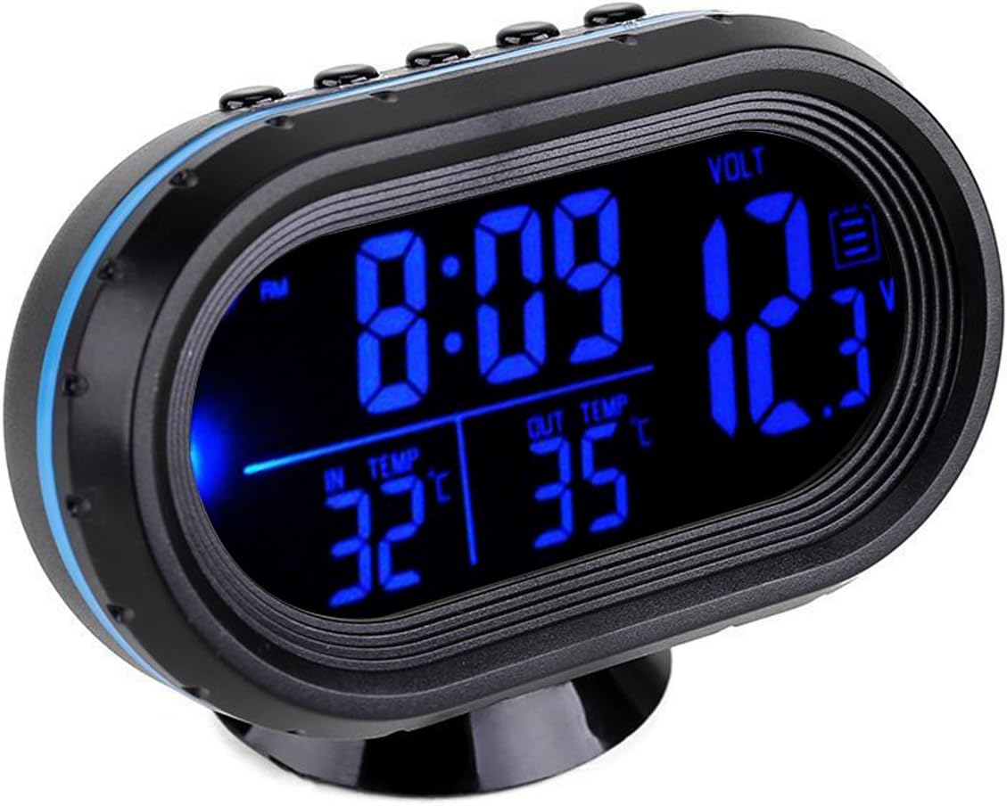 VICKMALL Car Thermometer LCD Clock Portable Digital Small Temperature Time Celsius Air (Blue)