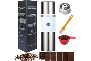 TOYCOL Portable Electric Conical Burr Coffee Grinder,Cordless Rechargeable Travel Coffee Maker with grinder Stainless Steel Espresso Coffee Bean Machine with 15 Grind Settings Fine to Coarse (White)