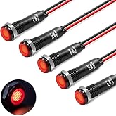 FILN 5Pcs 8MM (5/16'') Indicator Light led Indicator Light 12V 24v Metal Pilot Lamp Light Black Anodized Waterproof ip67 Red Signal Lamp Light(12V-Black Anodized-Red 5Pcs)