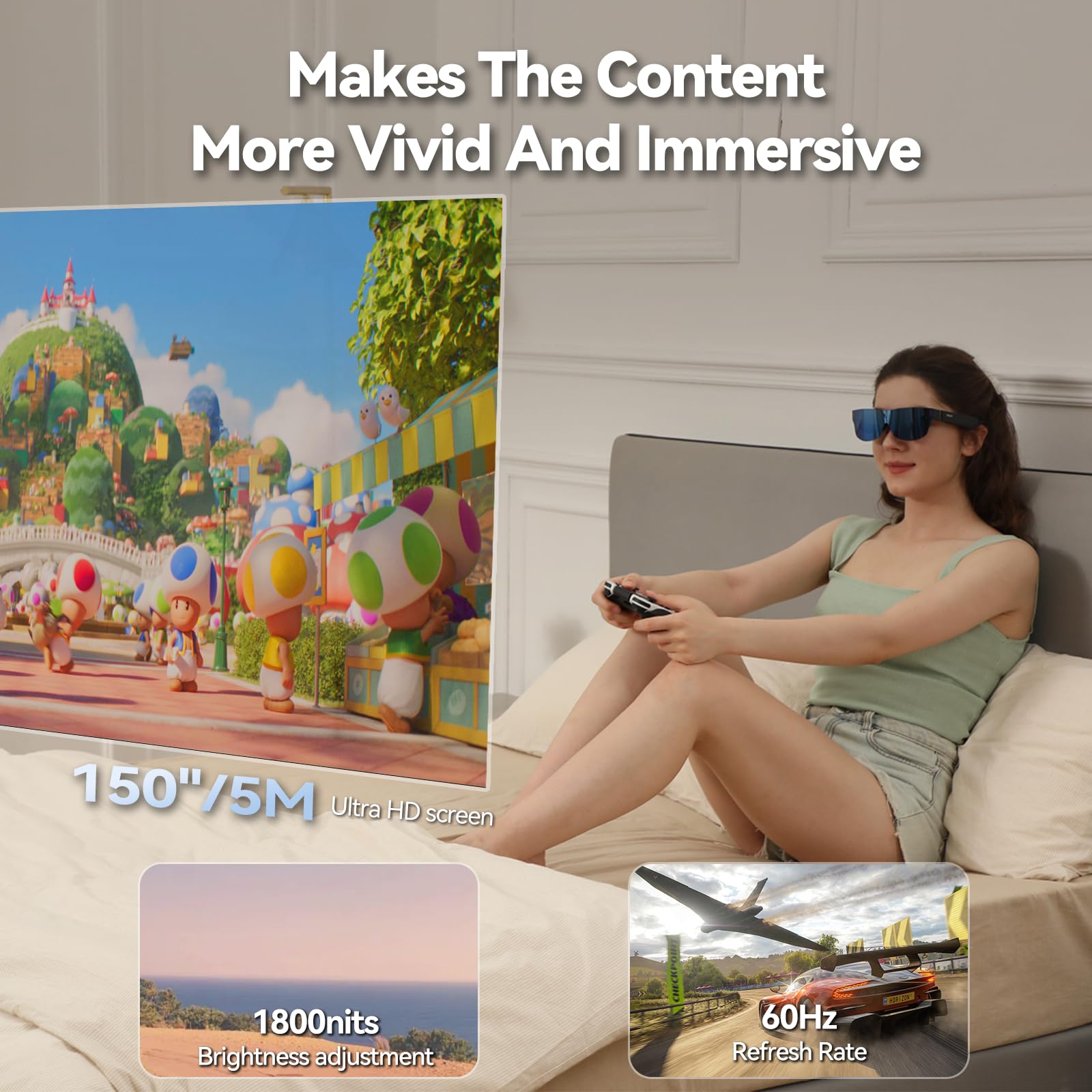 TQSKY T1 AR Glasses with T-Box, Portable Massive 1080P Screen, Built-in 150
