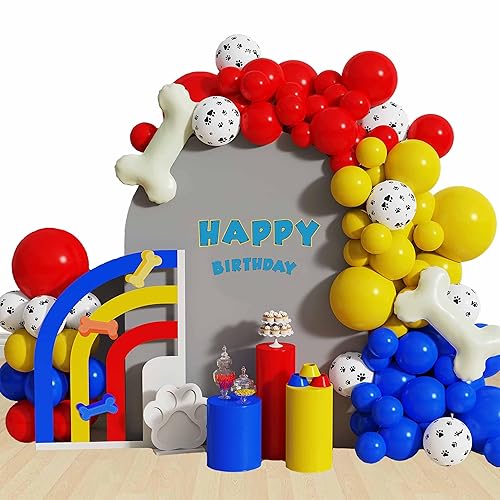 Dog Paw Birthday Party Decorations - Latex Balloon Garland Arch in Red, Yellow, Blue