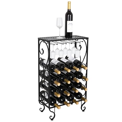 Smartxchoices 16 Bottle Wine Rack Table Top With Glass Hanger Wine