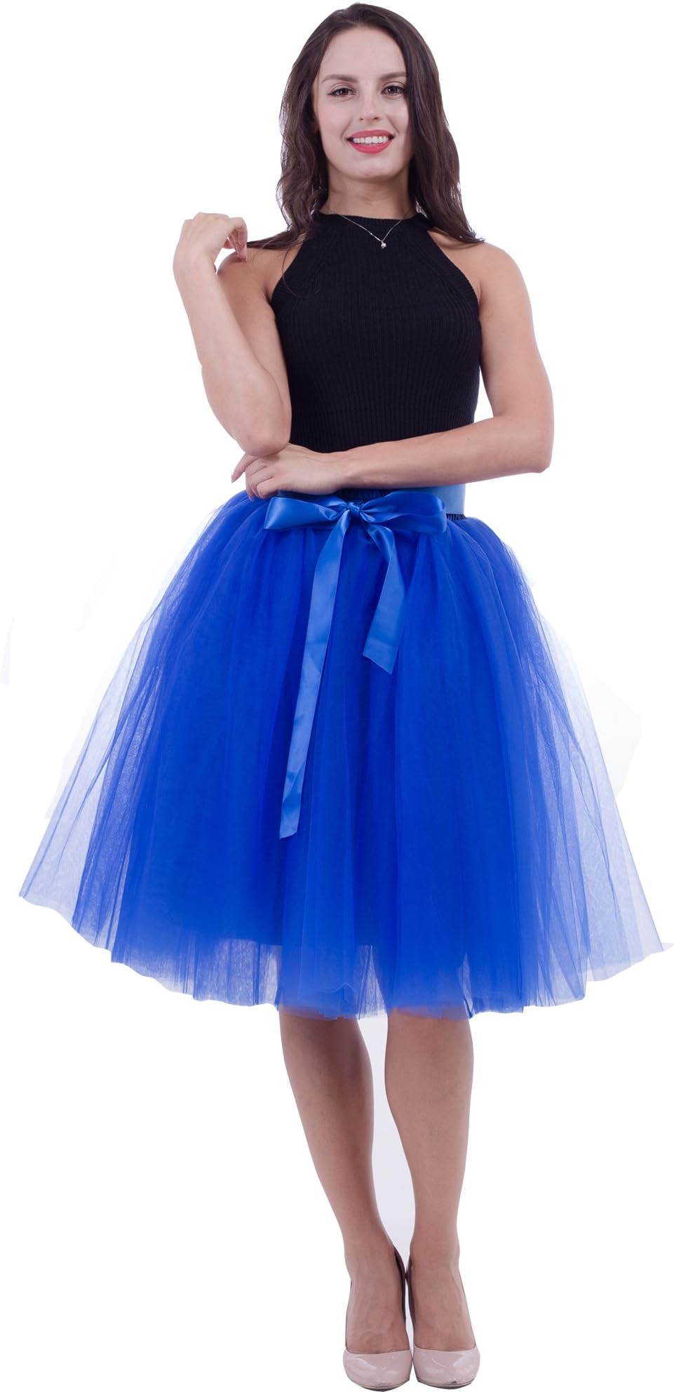 FOLOBE Women's Tutu Skirt Midi Tulle Skirts 7 Layers Petticoat