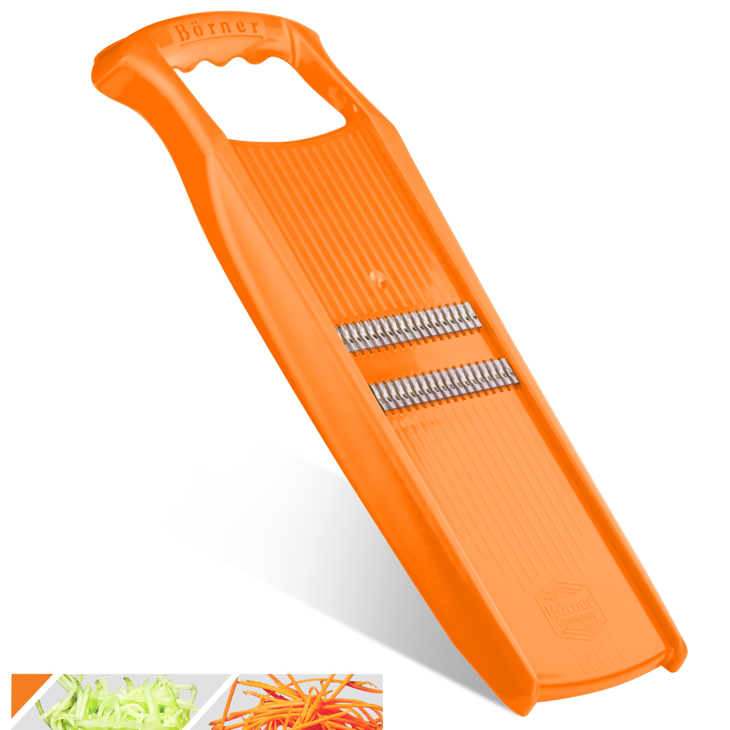 Börner Roko Powerline Vegetable Slicer • Julienne Cutter for Fruit and Vegetables • Julienne Slicer for Fine Strips • Fine Vegetable Grater • Kitchen Slicer (Orange)