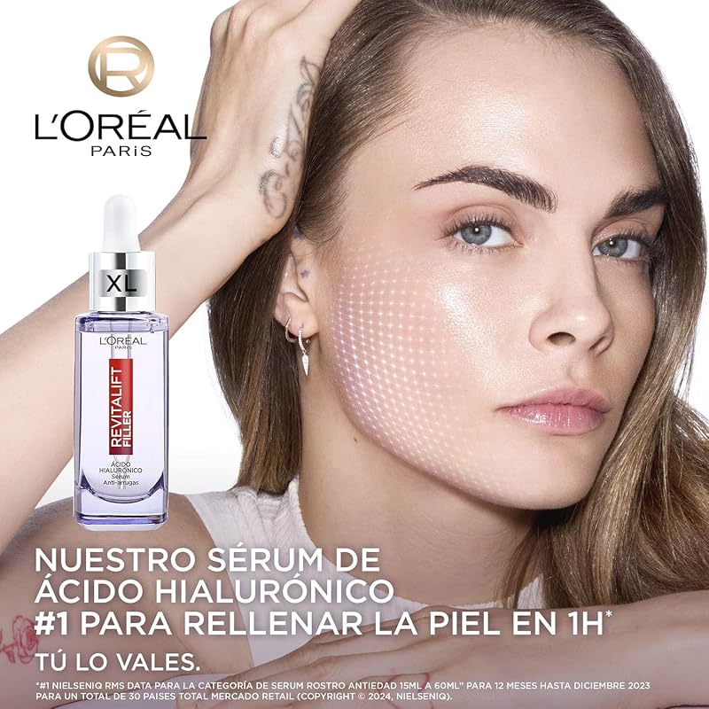 L'Oréal Paris Revitalift Filler Sérum Antiarrugas con Ácido Hialurónico, Péptidos. Nº1 del Mundo. Hidratación Duradera y Profunda. Ilumina y Rellena en 1H. Inspirado en Cosmética Coreana, 50ml XL