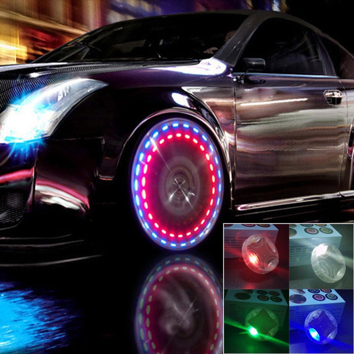 Car Tire Wheel Lights，4pcs Solar Car Wheel Tire Air Valve Cap Light with Motion Sensors Colorful LED Tire Light Gas Nozzle Cap Motion Sensors for Car Motorcycles Bicycles: Automotive