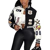 Glitrandi Varsity Jacket Women with Patches Print Cropped Bomber Leather Jacket Women 2025 S-XXL