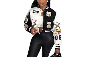 Glitrandi Varsity Jacket Women with Patches Print Cropped Bomber Leather Jacket Women 2025 S-XXL