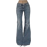 SOLY HUX Women's Low Rise Flare Leg Stretchy Denim Pants Y2k Going Out Bell Bottom Jeans