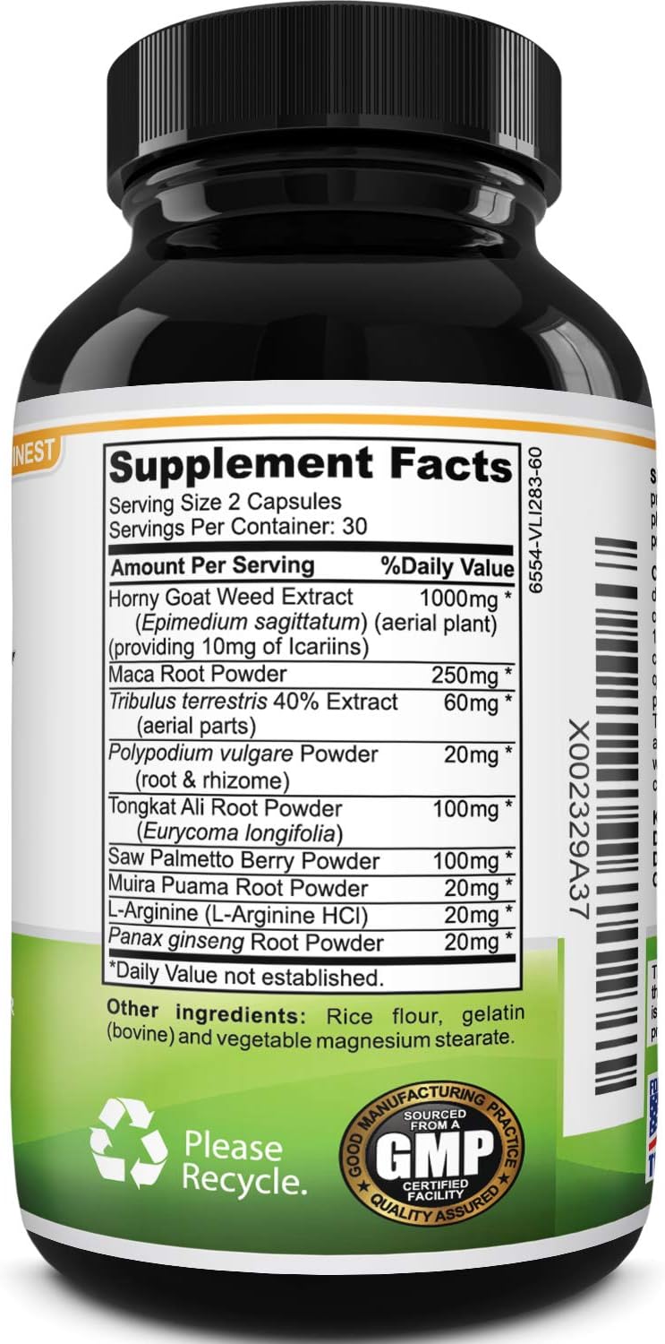 Horny Goat Weed Herbal Complex Extract for Men and Women – Performance Maca Root Tongkat Ali Powder – Testosterone Booster 1000mg Pure Dosage Capsules – Energy Stamina Ginseng by Natures Craft: Health & Personal Care